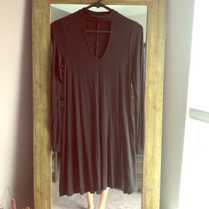 Mock neck long sleeve black swing dress